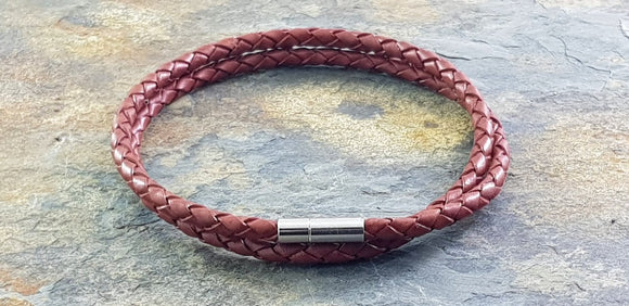 Double Leather Bracelet, Braided Brown 4 mm