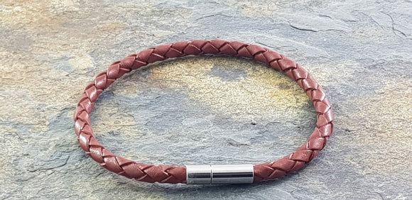 Brown Leather Bracelet 4 mm round diameter