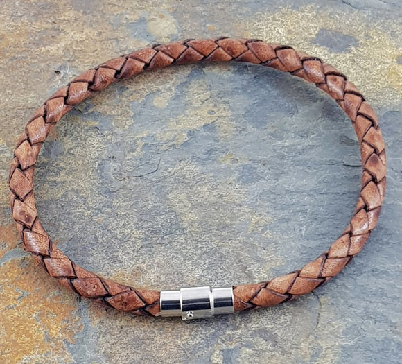 Brown Leather Bracelet 5 mm round diameter