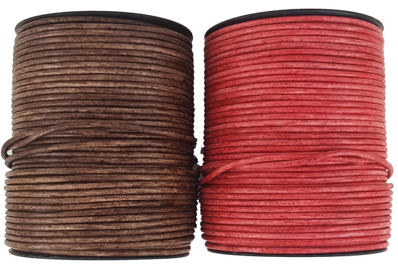 Charky brown & Creamy Red Smooth finish leather cord