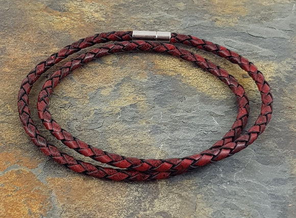 Double Rap Leather Bracelet, Dark Red & Black  