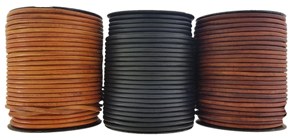 Black & Brown 4 mm round leather cord smooth finish.