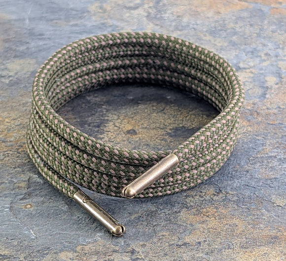 shelaces and boot laces Green and brown fleck 5 mm round.