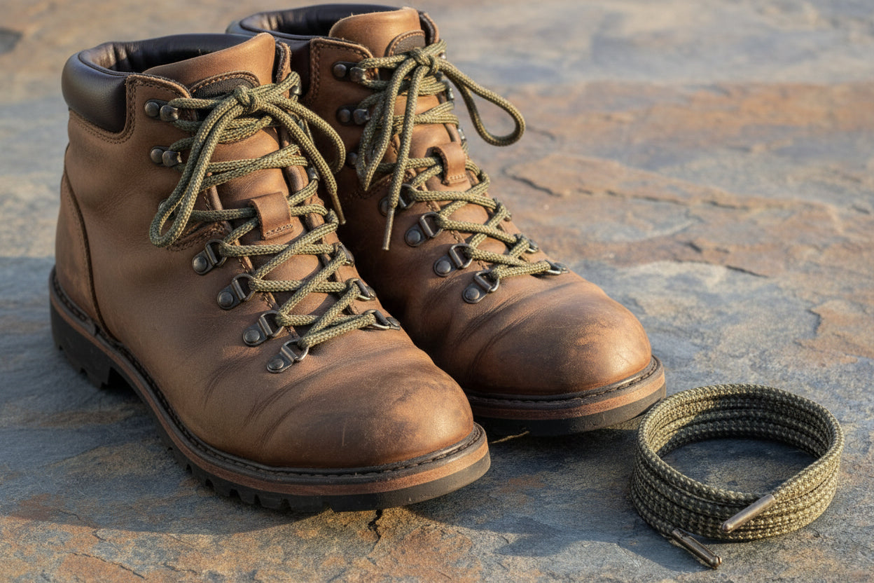 Green and light tan patten shoelaces and Boot laces