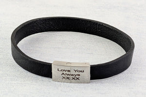 Black Genuine Learher Bracelet with personalised message