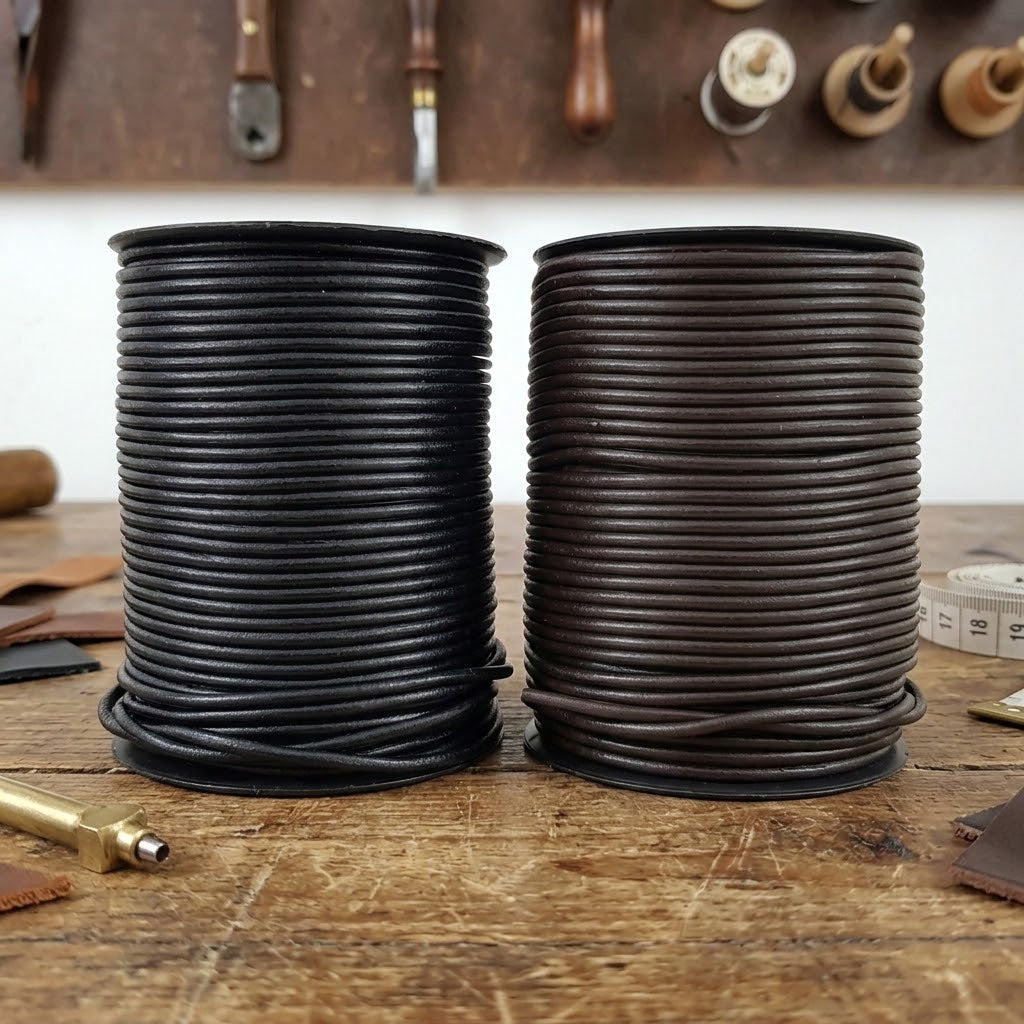 Black and brown round leather cord