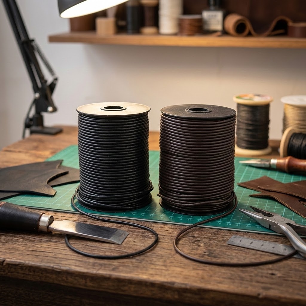 Black or Dark Brown leather round craft cord 3 mm