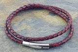 Double Rap Leather Bracelet, Dark Red & Black