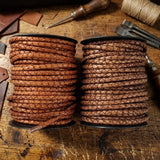 Brown 5 mm round braided leather craft cord