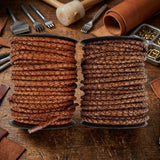 Plaited leather cord Light Brown and  Brown  5 mm Round