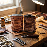 Plaited leather cord Light Brown and  Brown  5 mm Round