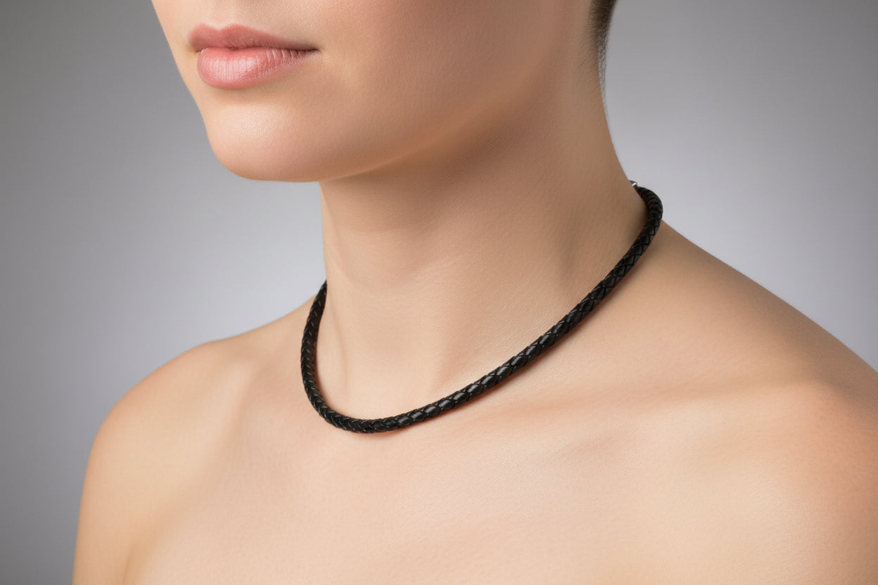 Black leather Necklace 5 mm diameter