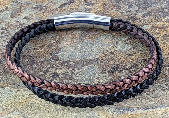 Black & Brown braided leather bracelet.