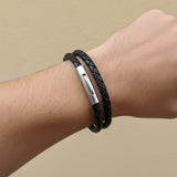 Double Leather Bracelet, Braided 5 mm Black