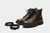 Black 3 mm round leather shoelaces and Boot laces