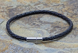 Black Genuine Leather Bracelet 4 mm round diameter