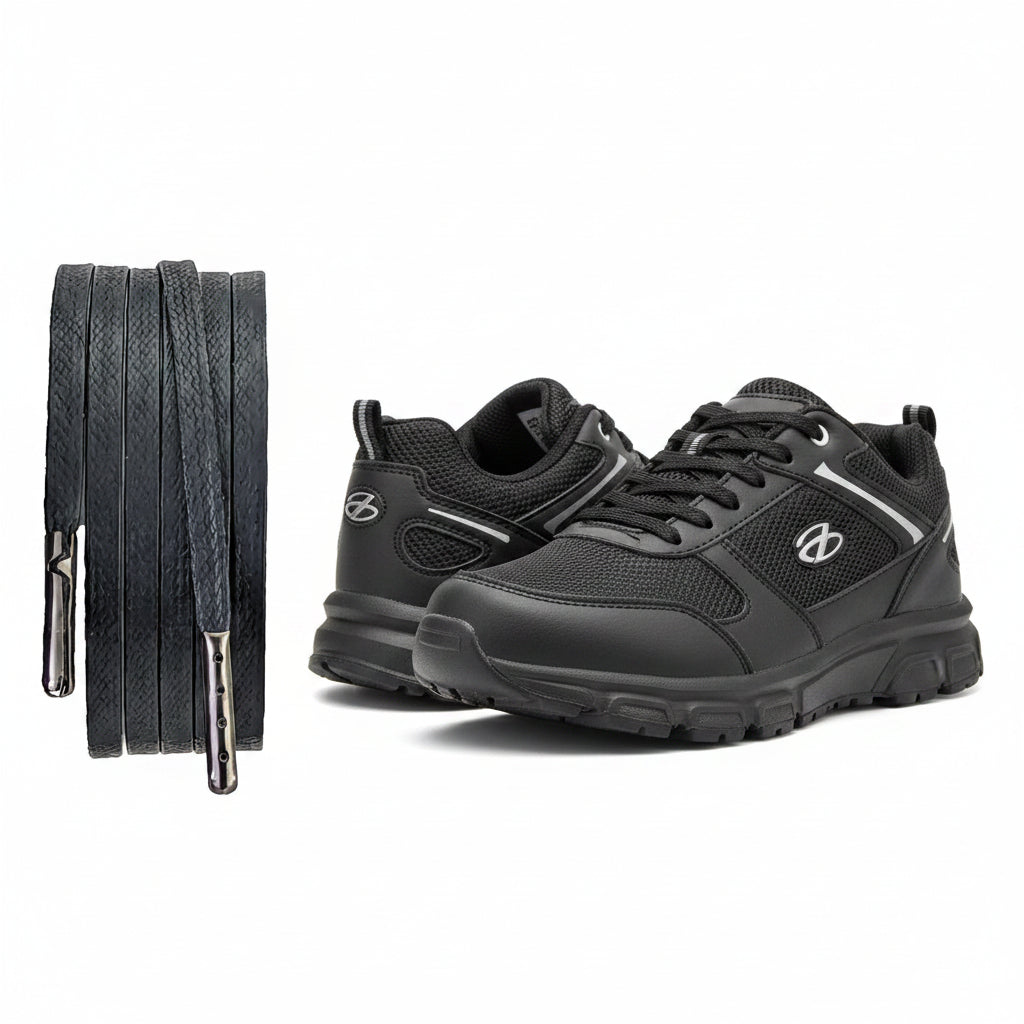 Pair of black trainer sneaker with laces 