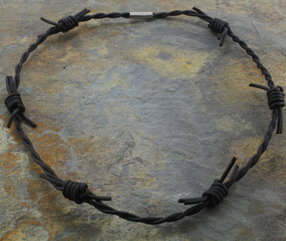 Black leather barbed wire Necklace