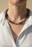 Black leather barbed wire Necklace