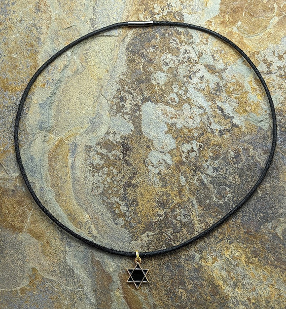 Black Leather Necklace with star of David