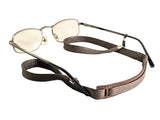 Glasses cord 10 mm wide cotton with leatrher neck strap or added comfort.
