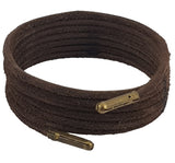 Pair of brown leather boots with laces on a white background