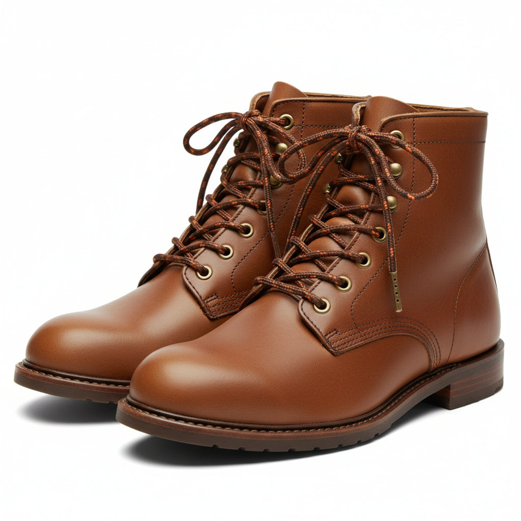 Brown and orange braided cord shoelaces and Boot laces with brass ends.