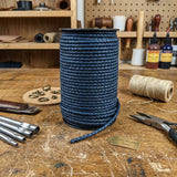 Braided leather cord round Navy Blue 5 mm