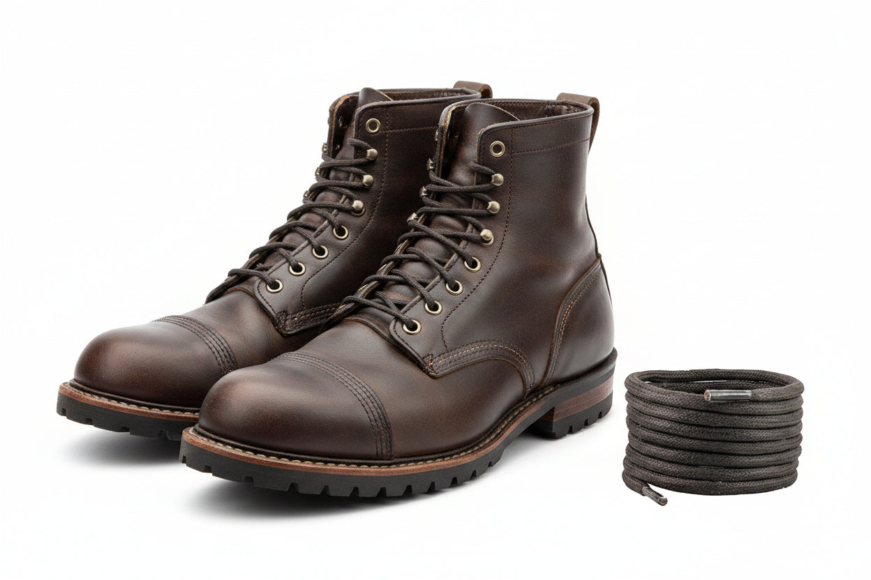 Dark brown wax cotton boot laces
