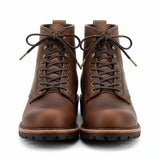 Dark brown 4 mm square leather laces in a pair of brown boots