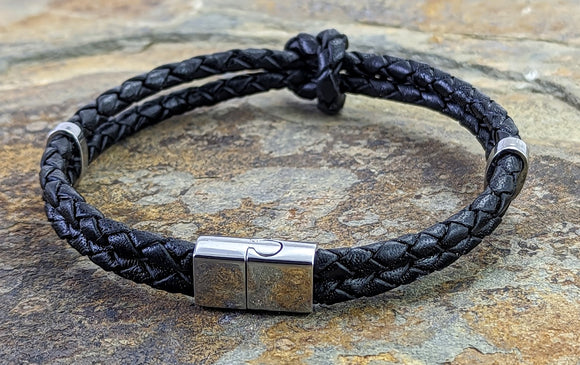 Black leather knotted style Bracelet.