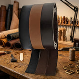 Black and brown flat leather cord 15 mm 