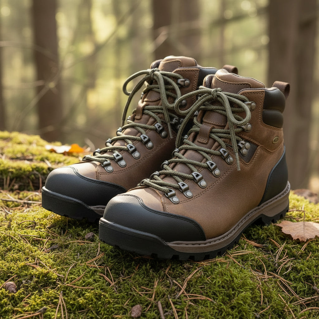 Green and brown fleck shoelaces and boot laces with clear lace tips
