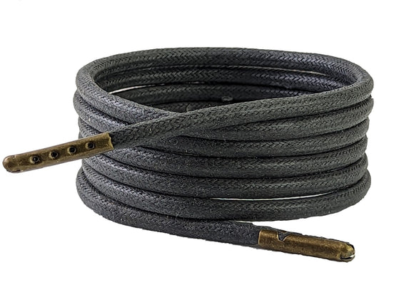 Grey wax cotton shoelaces Boot laces 5 mm round