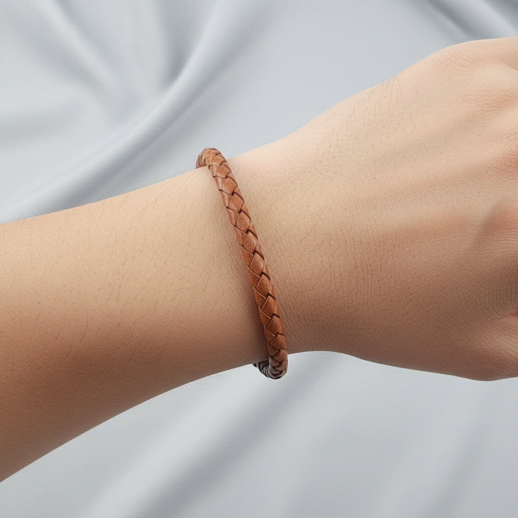 light brown bracelet on wrist