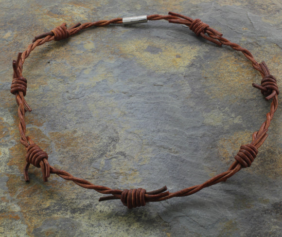 Light Brown leather Barbed wire Necklaces