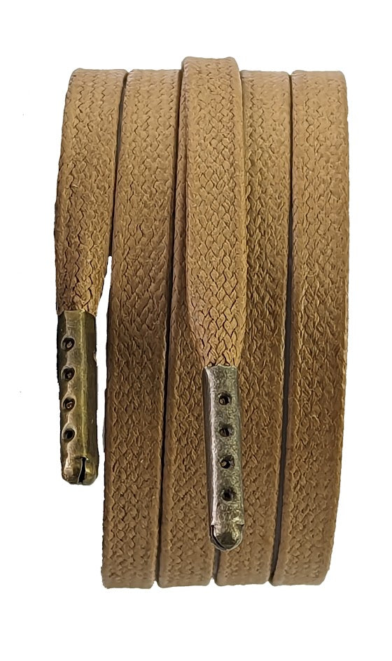 Light brown 8 mm wide flat wax cotton shoelaces & Boot laces