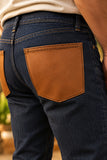  leather pockets on a pair of jeans