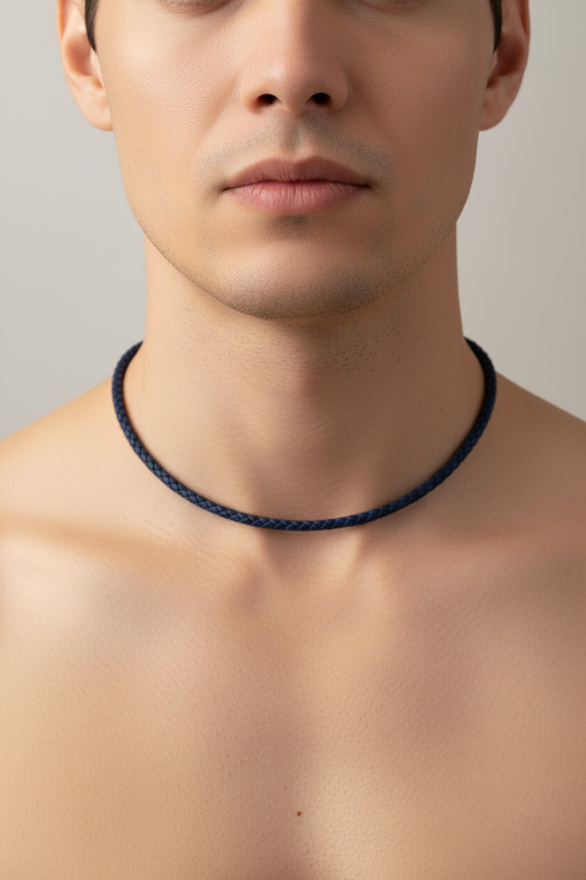 Navy Blue leather necklaces showing clasp