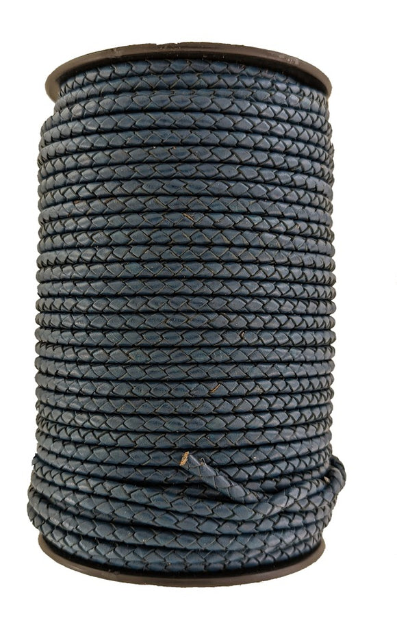 Plaited leather cord Navy Blue 4 mm Round