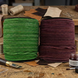 Green an Burgundy 3 mm round leather craft cord.