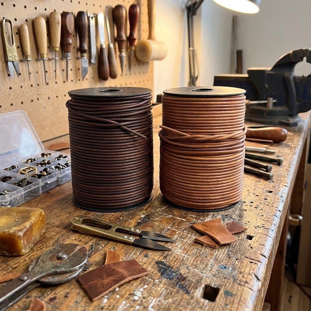 Light Brown & Brown 3 mm round leather craft cord