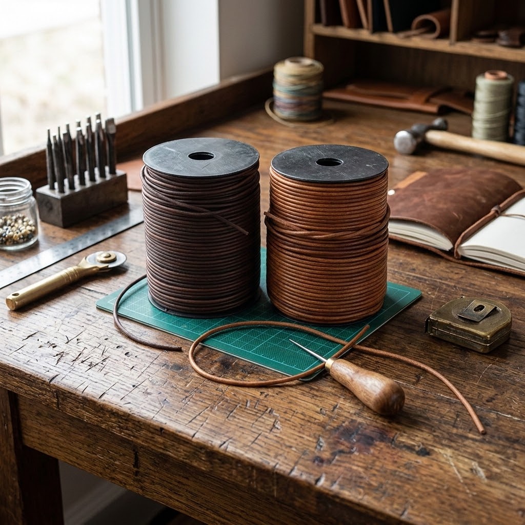 Light Brown & Brown 3 mm round leather craft cord