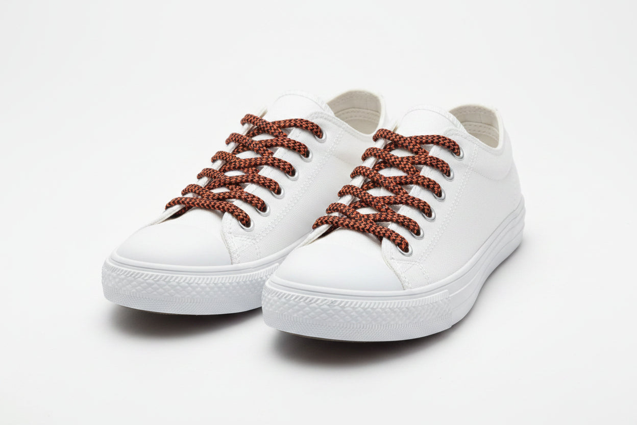 orange and black shoelaces 
