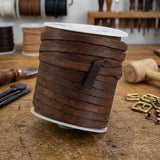 Dark brown 5 mm wide x 1 mm thick leather cord