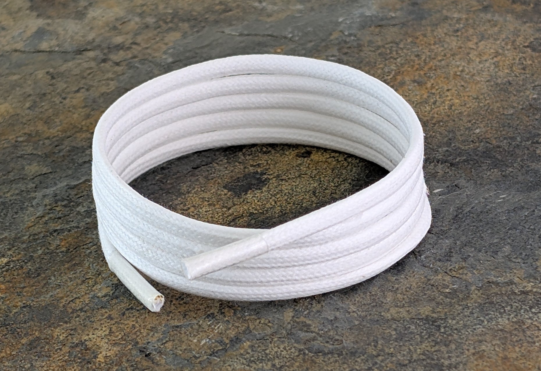 White Waxed Cotton Shoelaces boot laces- 3mm Round with clear lace tips