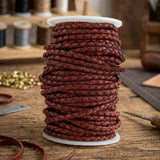 Red black 5 mm round braided leather cord