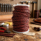 Braided  leather cord Autumn Red 5 mm Round