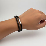Double Rap Braided Leather Bracelet  Black