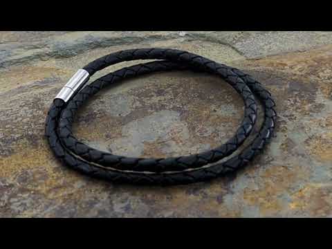Double Rap Leather Bracelet  Black